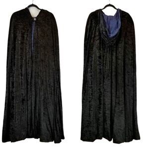 Unisex Long Cape Black Hooded Crushed Velvet Men's Women's Halloween Vampire
